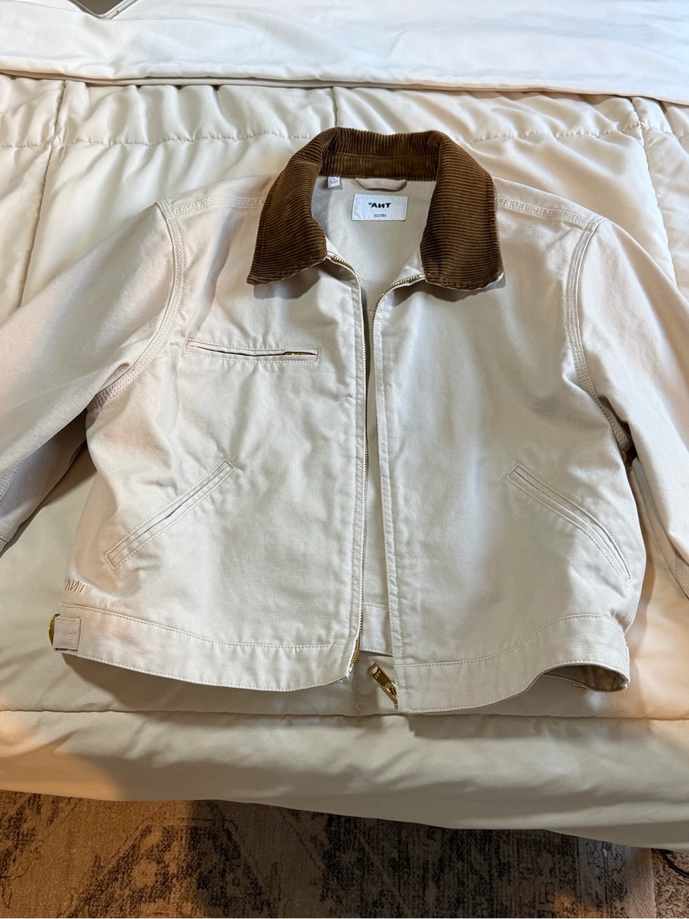 TNA ARITZIA Beige Canvas Jacket with Brown Corduroy Collar